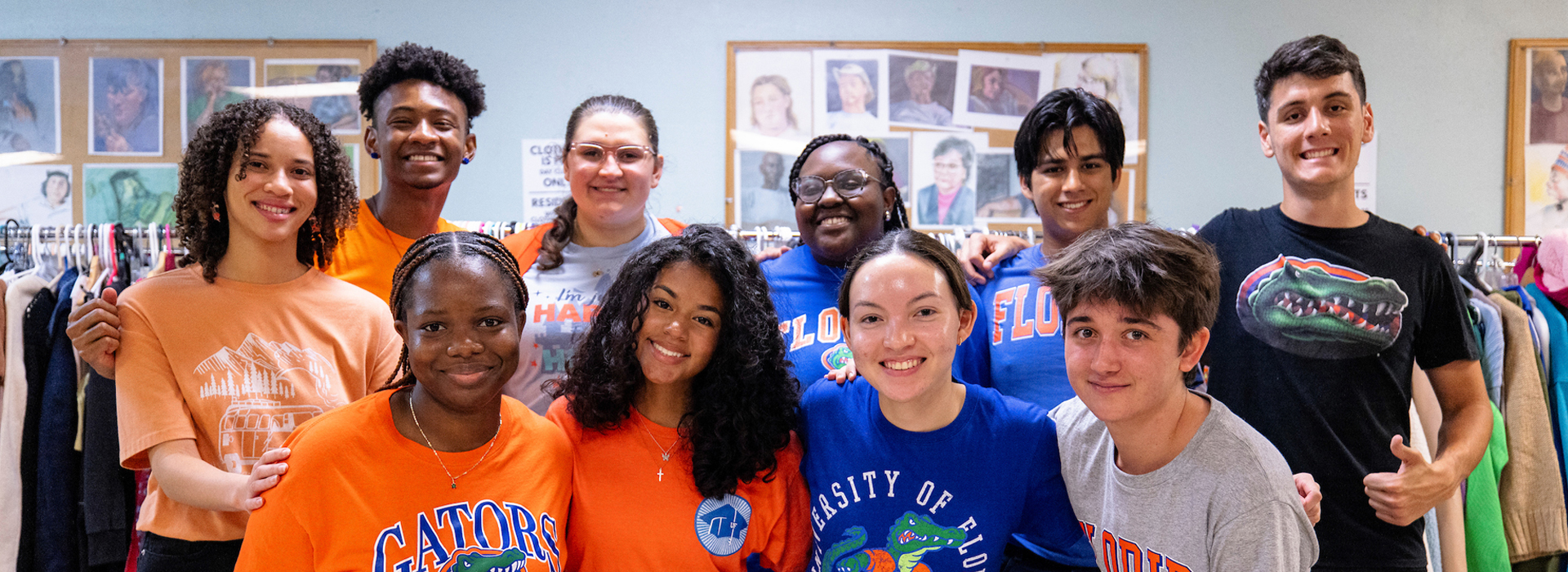 Group of students pose together after participating in a service event.